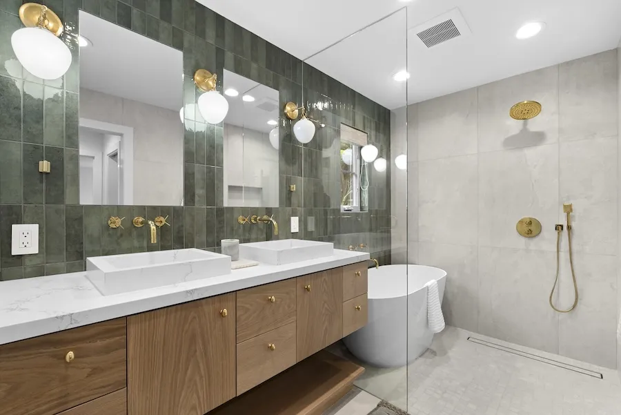 Custom bathroom vanity built by Deadwood Construction in Ventura